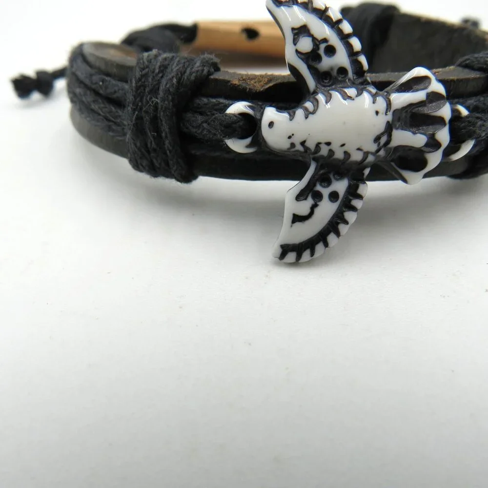 Adjustable Black Leather Cord Bracelet‎ Boho Bird Charm Fashion Wristband